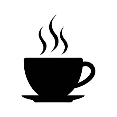 Basit vektör formatında bir fincan sıcak kahve, buhar silueti çizimi olan kahve fincanı.