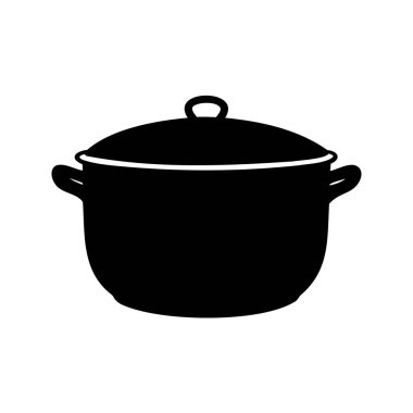 Beyaz Arkaplan Resimlerinde Siyah Siluet Kaplanmış Pişirme Tenceresi, Tencere Silüet Vektör Çizimi