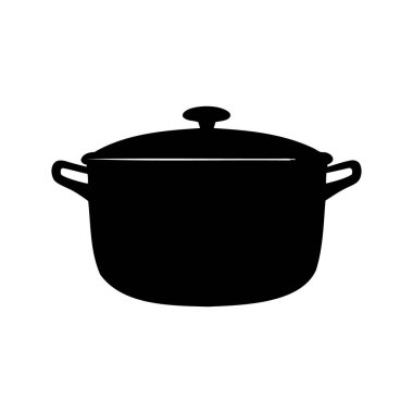 Tarif Çizimleri için Lid ve Sapları olan bir Yemek Tenceresinin Silueti, tencere silüeti vektör çizimi