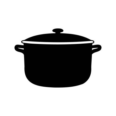 Beyaz arka planda kaplanmış yemek tenceresinin siyah silueti çizimi, tencere silüet vektör çizimi