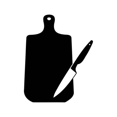 Bıçaklı bir kesme tahtasının minimalist silueti, yemek hazırlama, bıçak silueti çizimi.