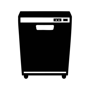 Bir ev mutfağındaki bulaşık makinesinin silueti, bulaşıkçı silueti vektör çizimi.