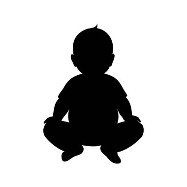 Tombul bir bebeğin silueti yerde bacak bacak üstüne atarak oturuyor, yeni doğmuş bebek üst üste oturan vektör çizimi.