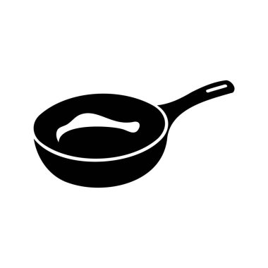 İçinde yiyecek olan bir kızartma tavasının siyah ve beyaz tasviri, biftek vektör çizimi olan tava