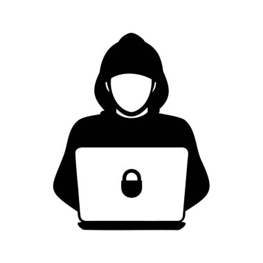Bilgisayarlı bir hacker silueti, çevrimiçi güvenliğin kavramsal temsili, güvenli sistem silüeti çizimine erişen kişi