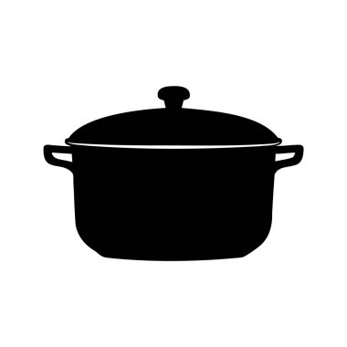 Beyaz arka planda kapağı olan bir tencerenin siyah silueti, siluet vektör illüstrasyonlu kap