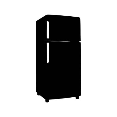 Beyaz arka planda iki kapılı bir buzdolabının siluet çizimi, buzdolabı silüeti vektör çizimi