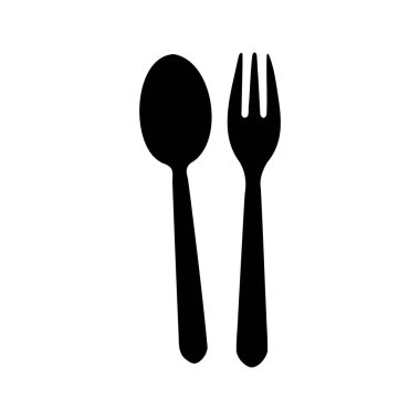 Simple Black and White Spoon and Fork Design, Minimalist Kitchenware Grafik, kaşık ve çatal siluet vektör çizimi