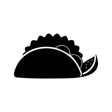 Taze malzemeli taco ve siyah siluette karpuz tabağı, cips siluet vektör çizimi ile servis edilen taco.