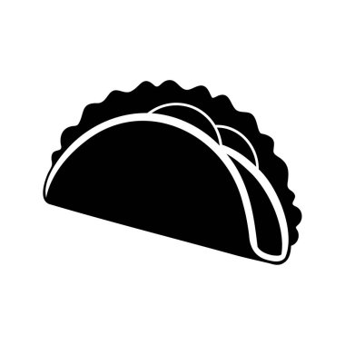 Yemeye hazır lezzetli bir taco 'nun basit siyah beyaz çizimi Meksika usulü fast food siluet çizimi.