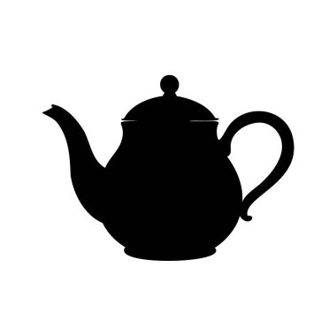 Eğri saplı ve püskürtülmüş eski bir çaydanlığın zarif siyah silueti, çaydanlık silüeti çizimi