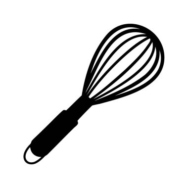 Elle tutulan mutfak çırpıcısının klasik siyah-beyaz silueti, çırpı siluet vektör çizimi