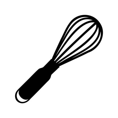 Pişirme, çırpma ve siluet vektör illüstrasyonunda yaygın olarak kullanılan bir Kitchen çırpma fırçasının siyah ve beyaz resmi