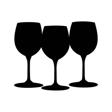 Üç şarap kadehinden oluşan siluet beyaz arka planda, şarap kadehleri siluet vektör illüstrasyonunda birbirine yakın bir şekilde dizilmiş.