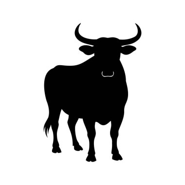 Güçlü boynuzları olan görkemli bir boğanın silueti kararlı bir şekilde duruyor, boğa silueti çizimi