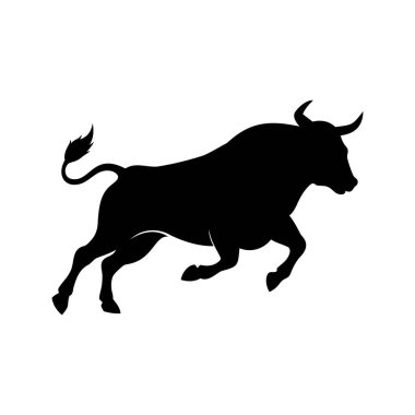 Beyaz arkaplana karşı güçlü bir boğanın siyah siluet çizimi, boğa siluet vektör çizimi