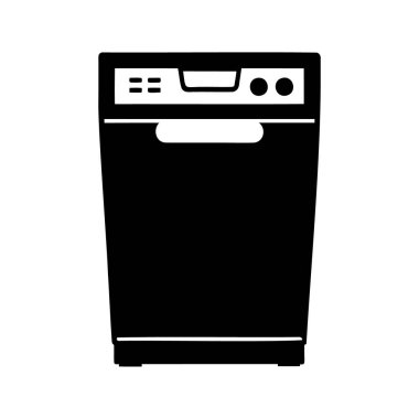 Mutfak Aletleri Tasarımı ve Otomasyonu için Siyah ve Beyaz Bulaşık Yıkama Çizimi, Bulaşık Silindiri Vektör Çizimi