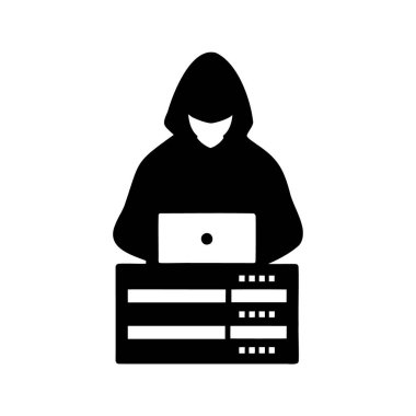 Bir siber güvenlik ihlalinde sunucu verilerine erişen bir bilgisayar korsanı, sunucu silueti çizimine erişen bir hacker