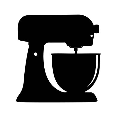Pişirme ve pişirme için mutfak malzemeleri, karıştırıcı siluet, mutfak mikser vektör çizimi
