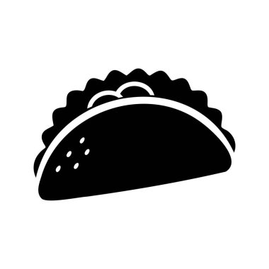 Bir Taco 'nun siyah-beyaz sanat tarzında basit bir grafik gösterimi, Meksika sokak yiyeceklerinin siluet vektör çizimi