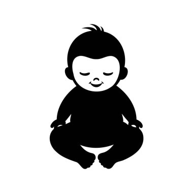 Beyaz, yeni doğmuş bebek silueti çizimi üzerine meditasyon yapan bir bebeğin siyah silüeti.