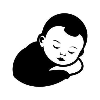 Siyah ve Beyaz Uyuyan Bebek Çizgileri, yeni doğan bebek silueti çizimi