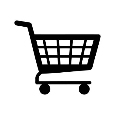 Siyah alışveriş arabası çizimleri beyaz arka planda perakende ürünleri, promosyonu, süpermarket koridorundaki alışveriş arabasını, silüet vektör ilülasyonunu gösteriyor