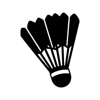 Badminton spor ekipmanlarının siyah-beyaz mekik grafiksel temsili, sicim siluet vektör çizimi