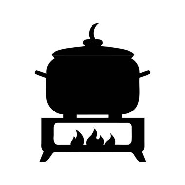 Alev fırınının kapağı olan bir tencerenin silueti, silüet vektör çizimi olan bir soba.