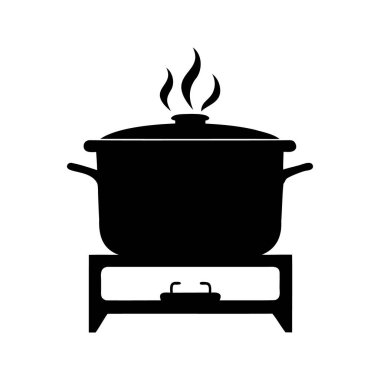 Soba Depolama Aşçılık Sürecindeki Buharlı Tencerenin Silüeti, Ot Silüeti vektör çizimi ile birlikte fırın