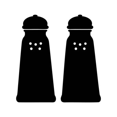 Tuz ve biber karıştırıcılar siyah ve beyaz, tuz ve biber karıştırıcı siluet vektör illüstrasyonunda yan yana otururlar.
