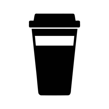 Tek kullanımlık bir kahve fincanı ikonunun basit bir monokrom grafik tasviri, kahve fincanı silueti vektör ilülasyonu