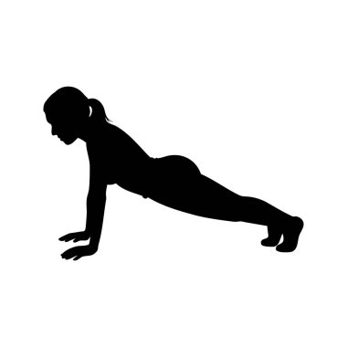 Çekirdek dayanıklılık için tahta egzersizi yapan bir kadının silüeti, siluet vektör çizimi yapan bir kadın.