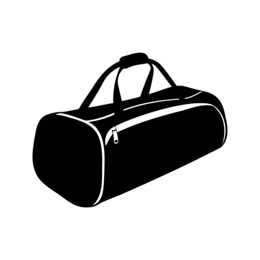 Spor Çantası ya da Duffle Çanta, badminton çanta siluet vektör illüstrasyonunun stilize edilmiş Siyah ve Beyaz Çizimi
