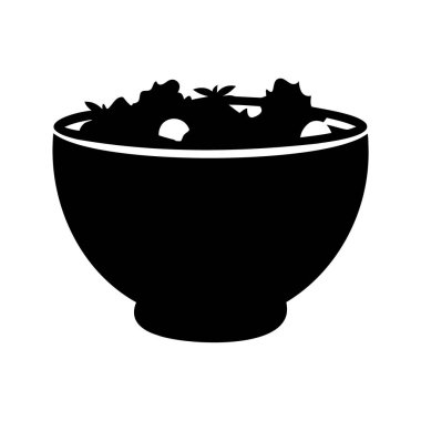 Salata ya da karışık yeşillik vektör çizimi dolu bir kâse silueti, salata silüeti çizimi