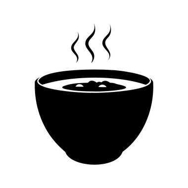 Beyaz arka planda siyah beyaz çorba kasesi, bir kase çorba silueti çizimi.