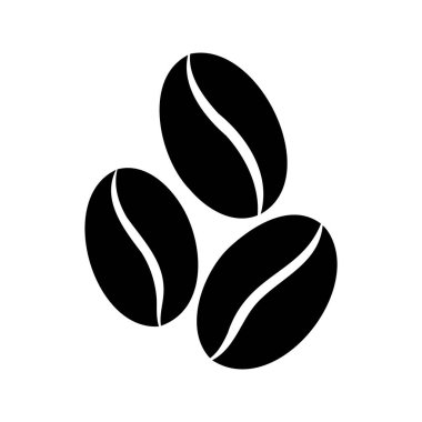 Beyaz zemin üzerine izole edilmiş üç siyah kahve çekirdeği basit tasarım, kahve çekirdekleri siluet vektör ilülasyonu