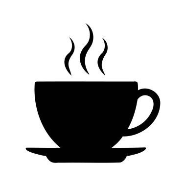 Dumanı tüten bir kahve ya da çay fincanının minimalist siyah silüeti, kahve fincanı silüeti vektör çizimi