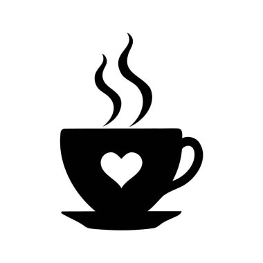 Sıcak duygular ve şefkat taşıyan bir kalbi olan stilize bir çay fincanı, kalp buharı simülasyonu olan bir kahve fincanı.