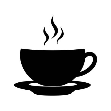 Sade ve zarif bir kahve ya da buhar silueti yükselen çay fincanı, bir fincan çay silueti çizimi