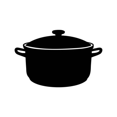 Beyaz Arkaplanda Lid ile Bir Pişirme Tenceresinin Siyah Silueti, tencere siluet vektör çizimi