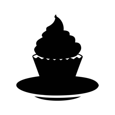 Tabakta krema, tabak üzerinde kek ve silüet çizimi olan lezzetli siyah bir kek silueti.