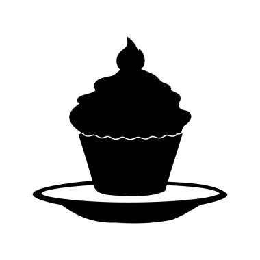 Küçük bir tabakta kreması olan çökmüş bir çöreğin silueti, tabak siluetinde bir kek.