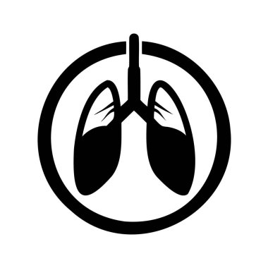 Siyah ve beyaz akciğer illüstrasyonu dairesel bir çerçeveye eklenmiş, ciğer silueti çizimi ile sigara içilmeyen simge