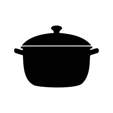 Beyaz arka planda kapağı olan basit siyah tencere silueti, kapak siluet vektör illüstrasyonlu esrar