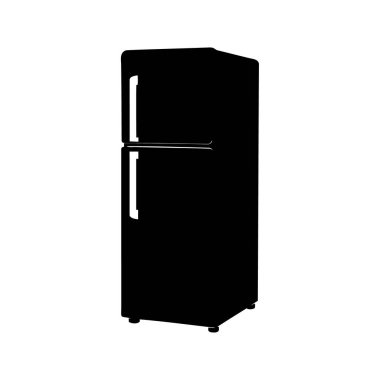 Buzdolabı tarzı siyah buzdolabı. Önünde buzluk var. Buzdolabı silueti çizimi.