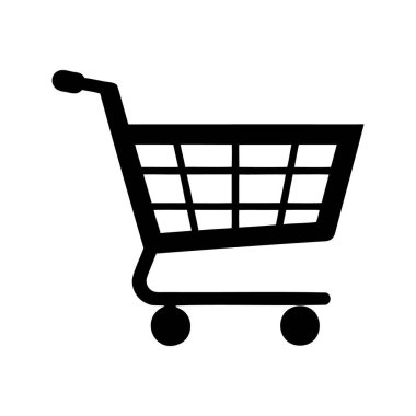 Beyaz Arkaplan Depolama Perakende Sembolü 'nde Siyah Alışveriş Arabası Simgesi, çıkış satışı silüeti çizelgesinde alışveriş arabası