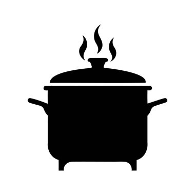 Buharlı bir tencerenin basit siyah ve beyaz vektör çizimi, esrar silueti çizimi ile fırın