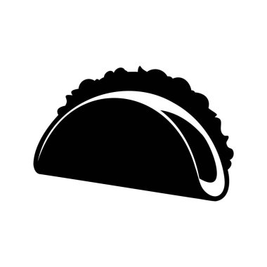 Beyaz arka planda leziz bir taco tasviri, avokado siluet vektör çizimi ile süslenmiş taco.