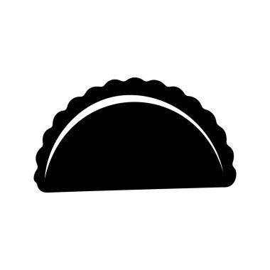 Empanada 'nın basit siyah-beyaz çizimi ya da benzer bir hamur işi, taco kabuğu silueti çizimi